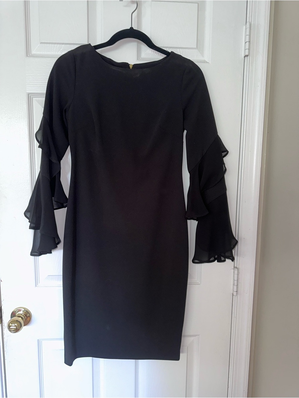 Calvin Klein Black Long-Sleeve Ruffle Sheath Dress